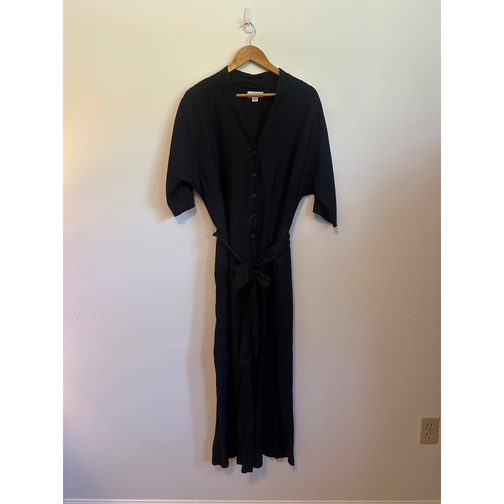 Velvet by‎ Graham & Spencer Black Linen Button Front Wide Leg Jumpsuit | Small